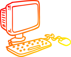 warm gradient line drawing of a cartoon office computer png