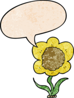 cartoon flower with speech bubble in retro texture style png