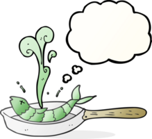 hand drawn thought bubble cartoon frying fish png