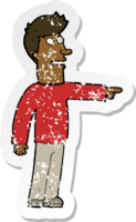 retro distressed sticker of a cartoon man pointing png