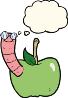 Cartoon-Apfel mit Wurm mit Gedankenblase png