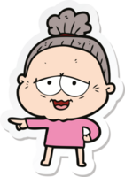 sticker of a cartoon happy old lady png