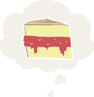 cartoon cake with thought bubble in retro style png