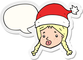 cartoon girl wearing christmas hat with speech bubble sticker png