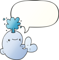 cartoon whale spouting water with speech bubble in smooth gradient style png