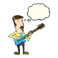 caricatura, hombre, juego, guitarra eléctrica, con, pensamiento, burbuja png