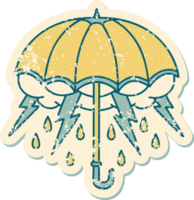 iconisch verontrust sticker tatoeëren stijl beeld van een paraplu png