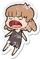 distressed sticker of a cartoon woman talking loudly png