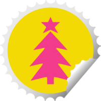 circular peeling sticker cartoon of a christmas tree png