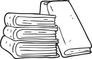 hand drawn black and white cartoon stack of books png