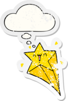 cartoon shooting star with thought bubble as a distressed worn sticker png