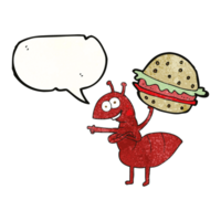 mano habla burbuja texturizado dibujos animados hormiga que lleva comida png