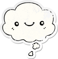 cartoon cute happy face with thought bubble as a distressed worn sticker png