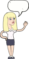 cartoon pretty woman waving with speech bubble png