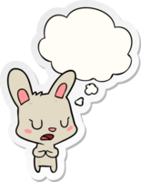 cartoon rabbit talking with thought bubble as a printed sticker png