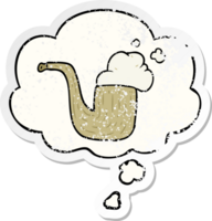 cartoon pipe with thought bubble as a distressed worn sticker png