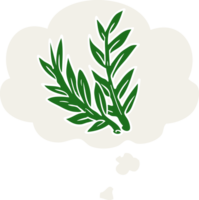 cartoon plant with thought bubble in retro style png