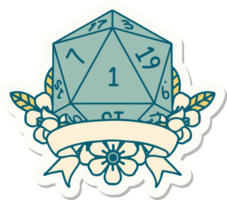 adesivo de um rolo de dados natural de um d20 png