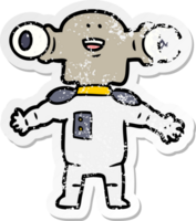 distressed sticker of a friendly cartoon alien png