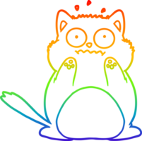 rainbow gradient line drawing of a cartoon worried cat png
