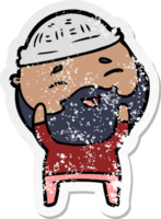 distressed sticker of a cartoon happy bearded man png