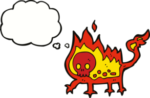 cartoon little fire demon with thought bubble png