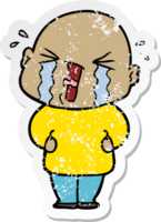 distressed sticker of a cartoon crying bald man png