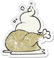 distressed sticker of a cartoon cooked chicken png