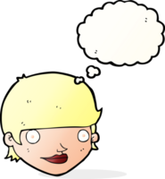 cartoon happy female face with thought bubble png