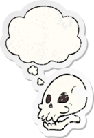 cartoon skull with thought bubble as a distressed worn sticker png