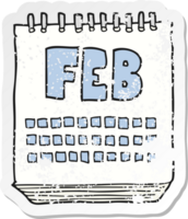 retro distressed sticker of a cartoon calendar showing month of february png