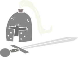 hand drawn cartoon doodle of a medieval helmet and sword png