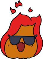 mano disegnato cartone animato kawaii fiamme nel occhiali da sole png