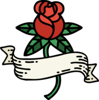 tatoeëren in traditioneel stijl van een roos en banier png