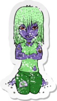 pegatina retro angustiada de una chica vampiro de dibujos animados png