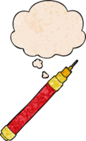 cartoon pen with thought bubble in grunge texture style png