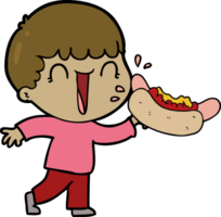 riendo dibujos animados hombre comiendo caliente perro png