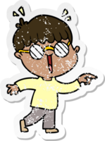 distressed sticker of a cartoon boy wearing spectacles png