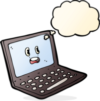 tekenfilm laptop computer met gedachte bubbel png