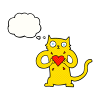 main tiré pensée bulle dessin animé chat avec l'amour cœur png