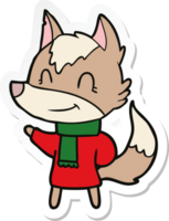 sticker of a friendly cartoon wolf in winter clothes png