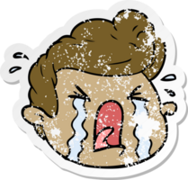 distressed sticker of a cartoon crying boy png