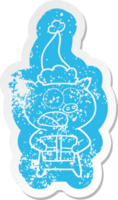 eigenzinnig tekenfilm verontrust sticker van een varken met Kerstmis Cadeau vervelend de kerstman hoed png