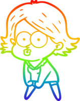 rainbow gradient line drawing of a cartoon girl pouting png
