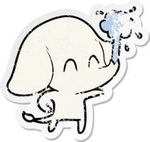 verontruste sticker van een schattige cartoonolifant die water spuugt png