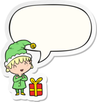 cartoon happy christmas elf with speech bubble sticker png