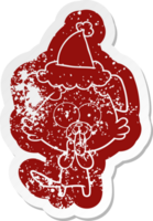 eigenzinnig tekenfilm verontrust sticker van een hond met tong plakken uit vervelend de kerstman hoed png