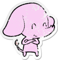 distressed sticker of a cute cartoon elephant png