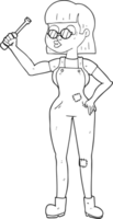 hand drawn black and white cartoon female mechanic png