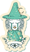 Retro Tattoo Style crying elf mage character with natural one dice roll png